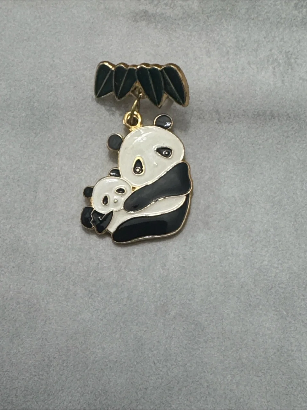 vintage gold-tone panda mom with baby enamel pin
